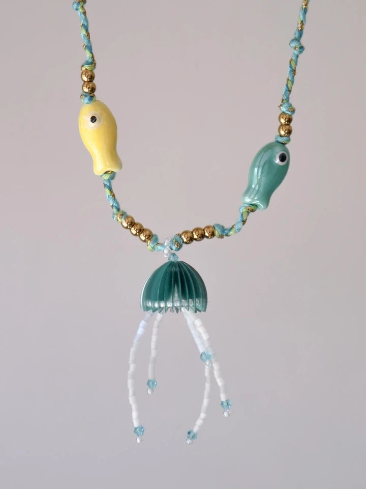 Blue Octopus Macrame Steel Necklace