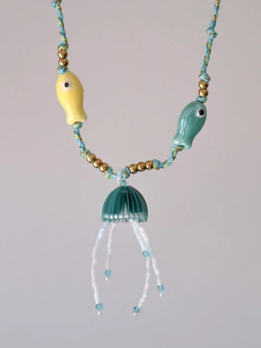 Blue Octopus Macrame Steel Necklace