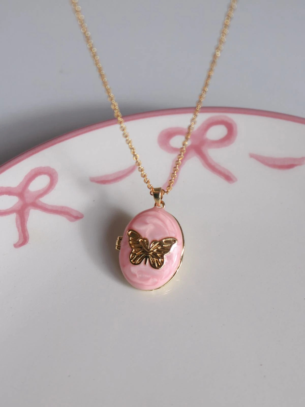 Pink Butterfly Shine Personalized Photo Pendant Necklace