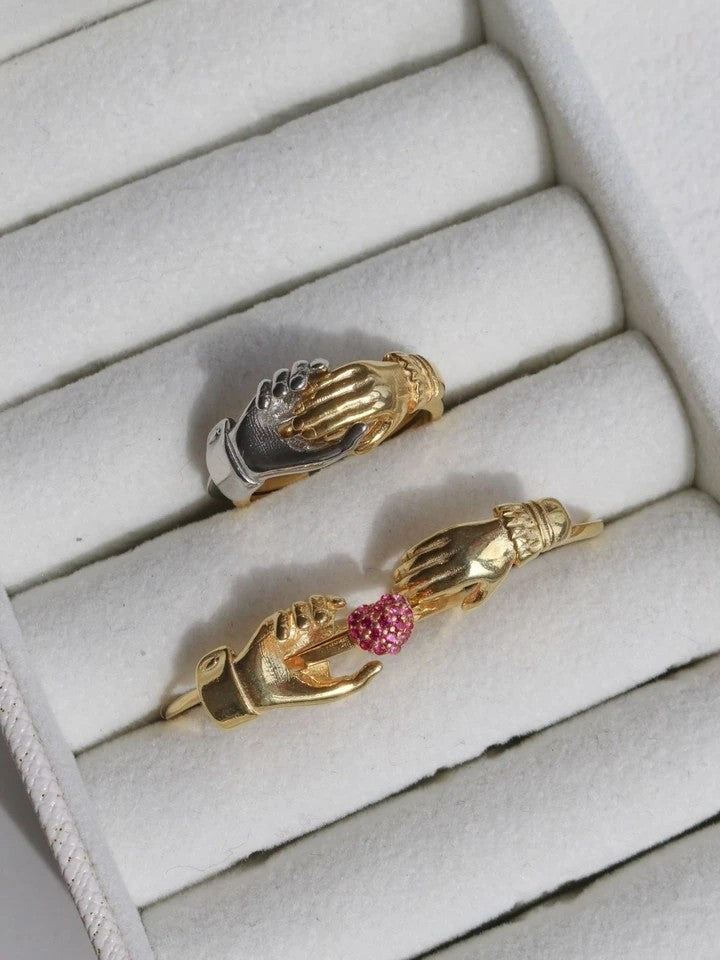 Hold My Hand My Love 925 Silver Couple Ring