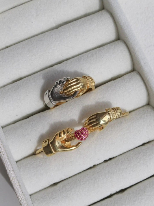 Hold My Hand My Love 925 Silver Couple Ring