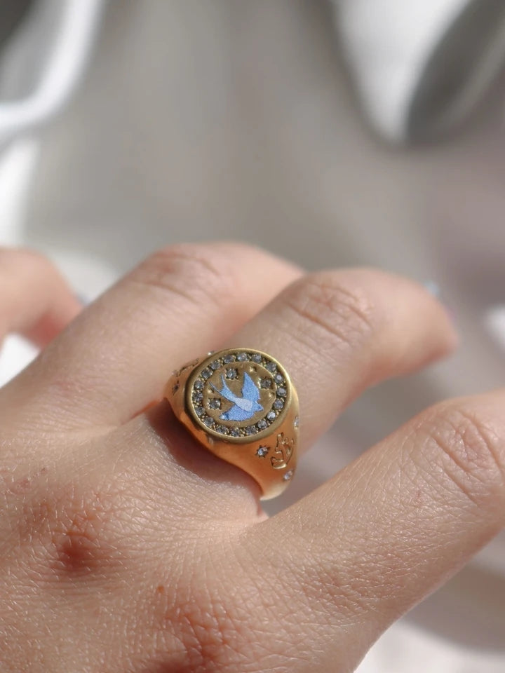 Vintage Blue Mockingbird Steel Ring