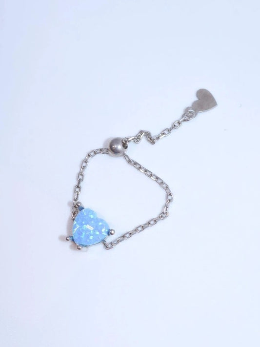 Heart Chain Ring Blue Opal 925 Sterling Silver