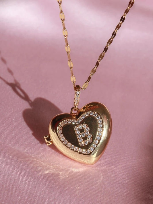 Heart Letter Locket Steel Necklace