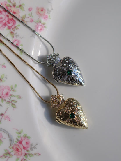 Queens Heart Crown Personalized Photo Locket Necklace