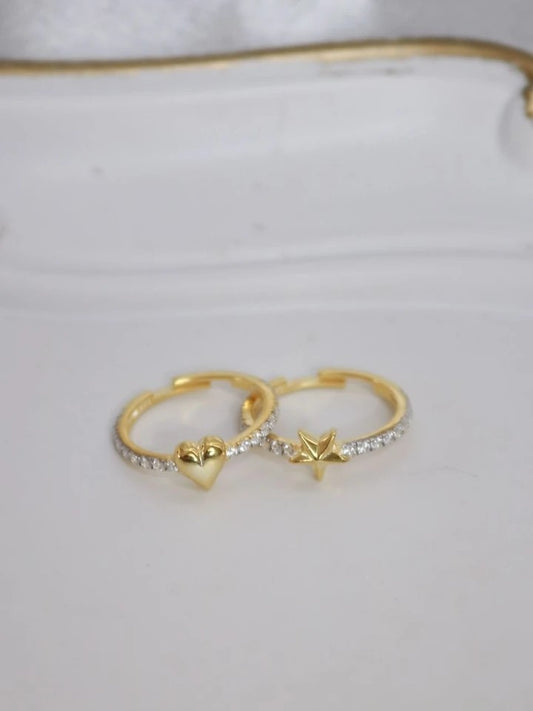 Minimal Zircon Stone Heart And Star 925 Silver Ring