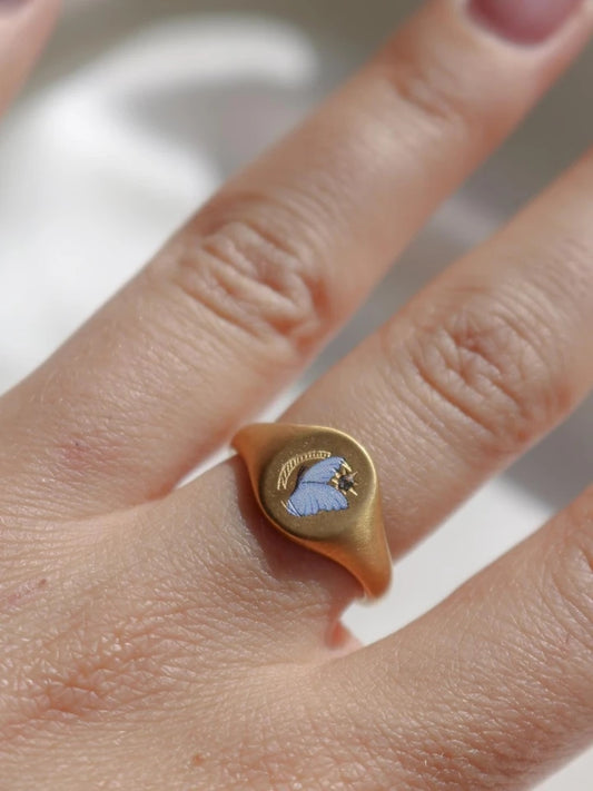 Vintage Blue Butterfly Steel Ring