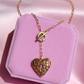 Heart Locket Necklace with Pink Gem