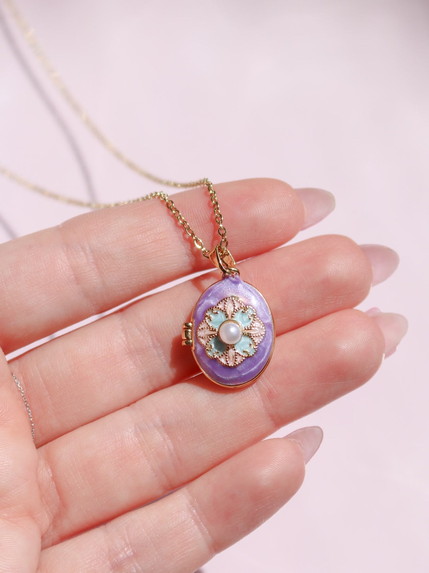 Purple Mystic Mosaic Personalized Photo Locket Necklace