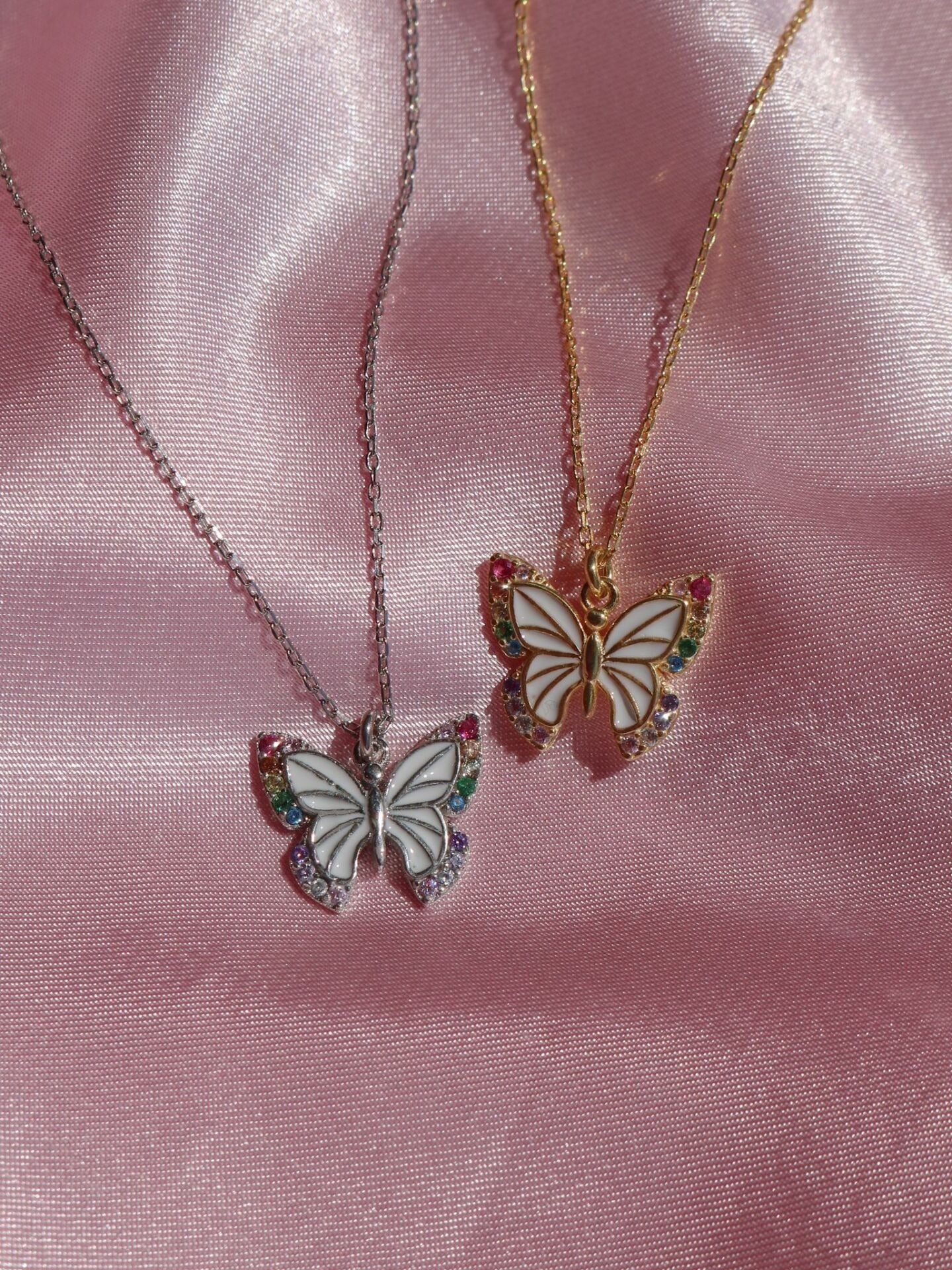 Rainbow Butterfly Necklace, 925 Sterling Silver