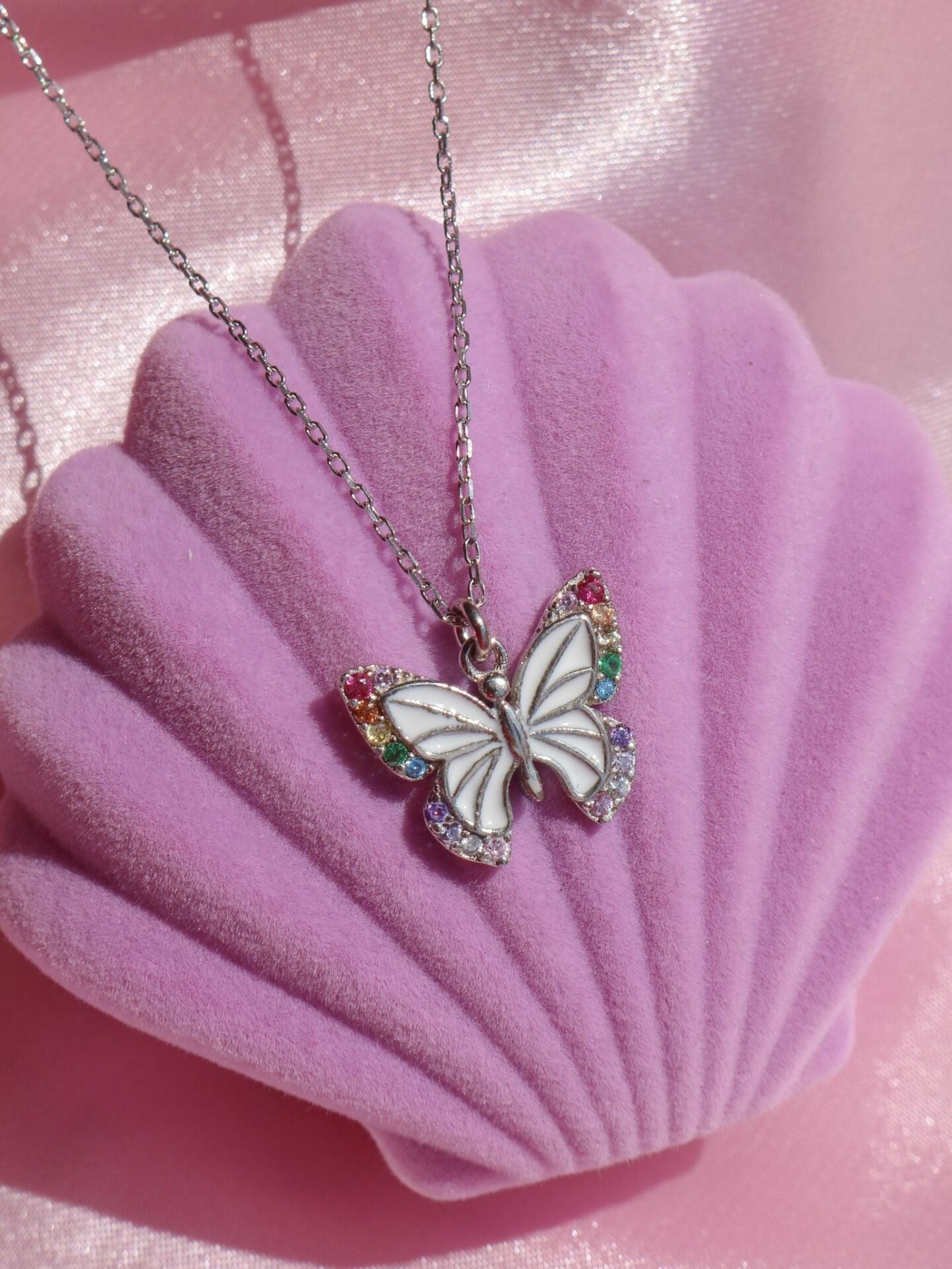 Rainbow Butterfly Necklace, 925 Sterling Silver