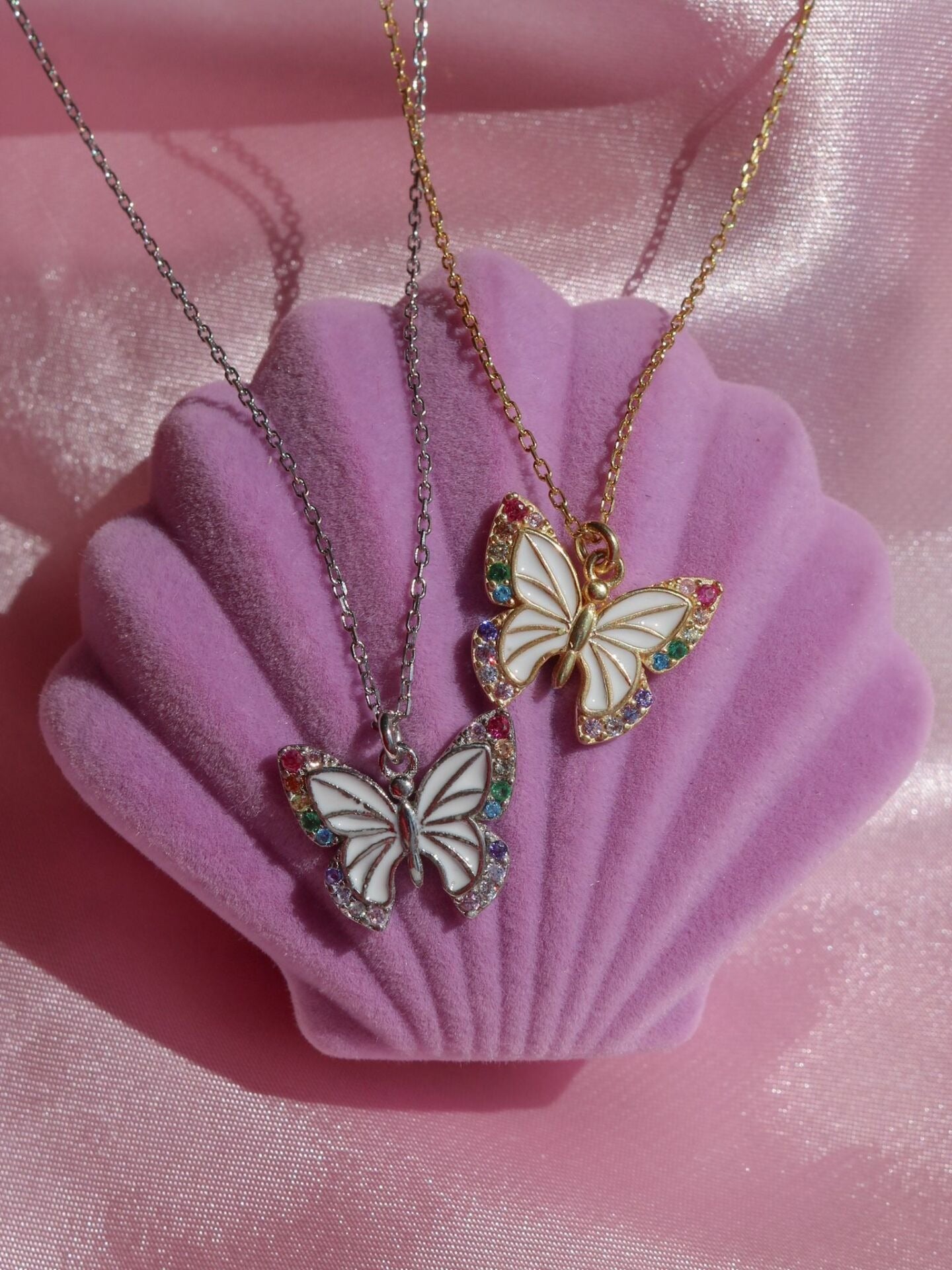 Rainbow Butterfly Necklace, 925 Sterling Silver