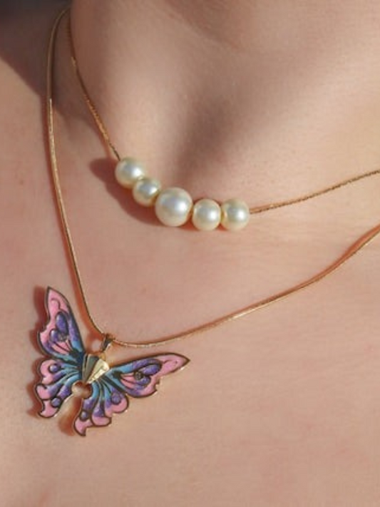 Fairy Elina Butterfly and Mermaid Pearl Necklace Set