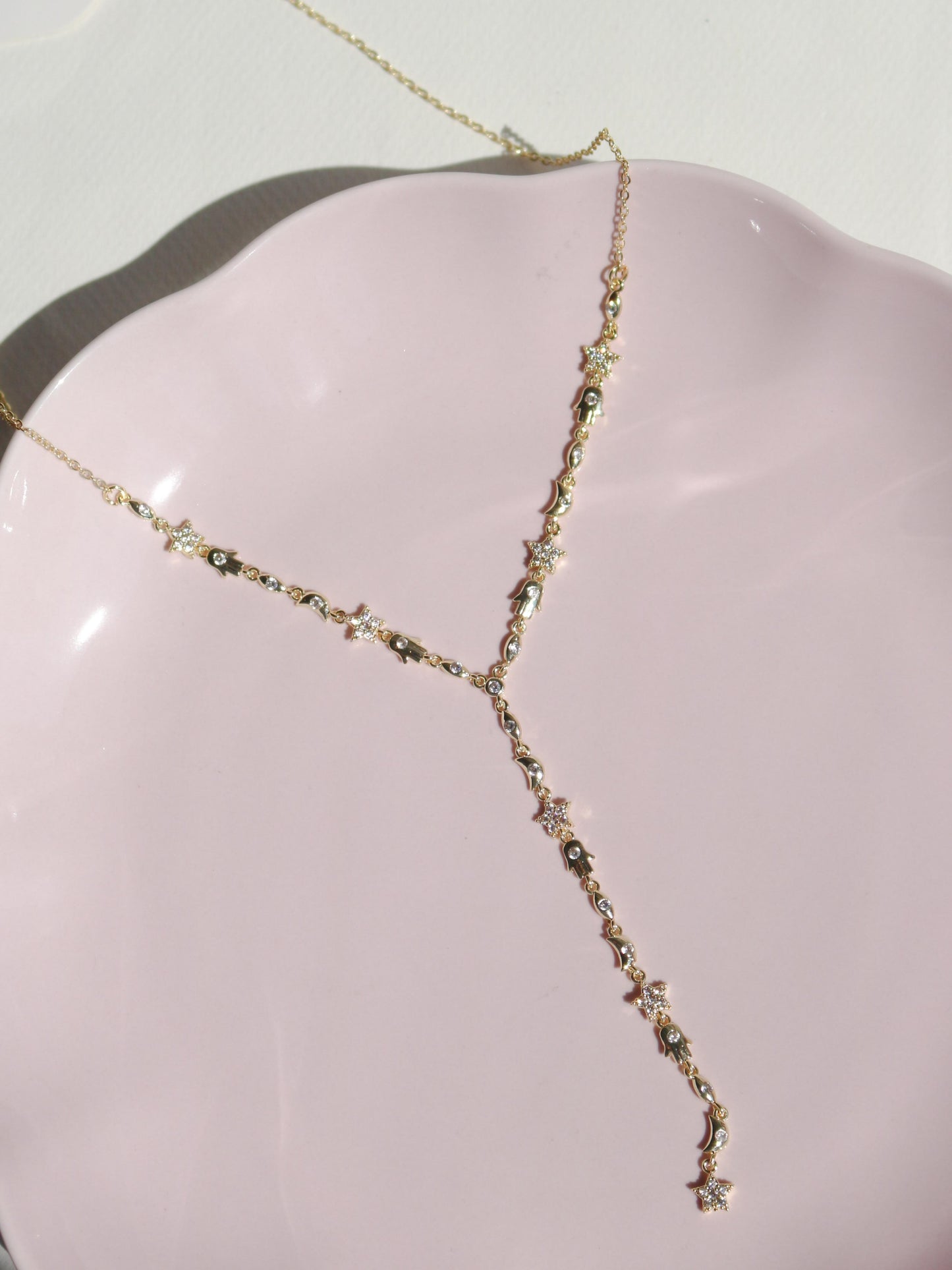 White Fatima's Starry Hand Y Necklace