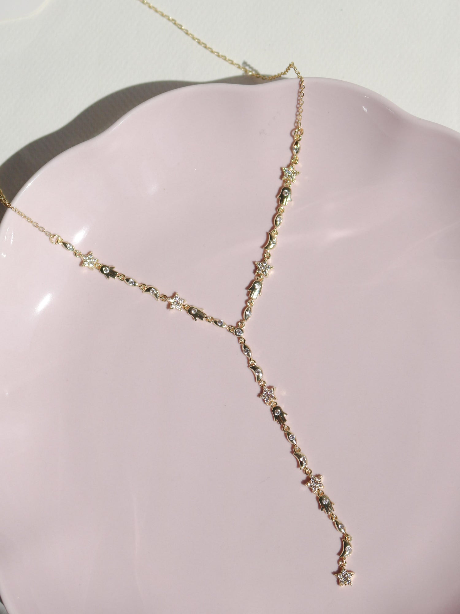 White Fatima's Starry Hand Y Necklace