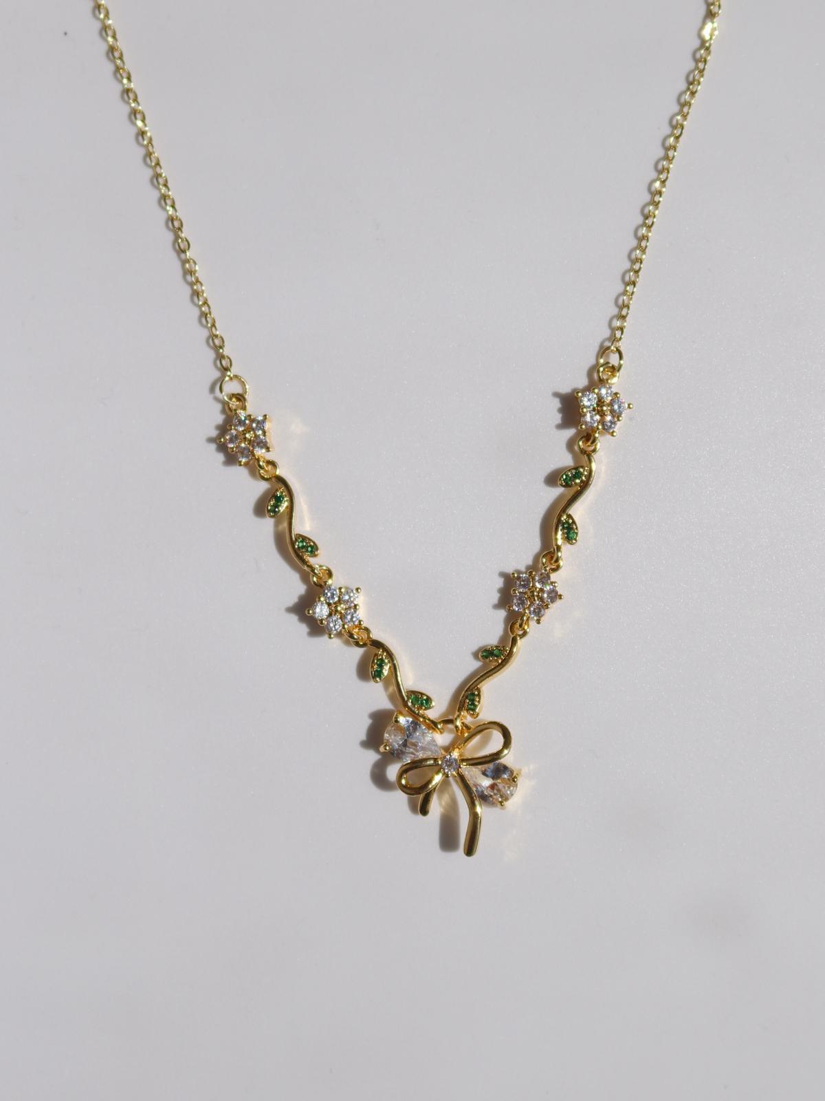 White Green Ribbon Garden Necklace