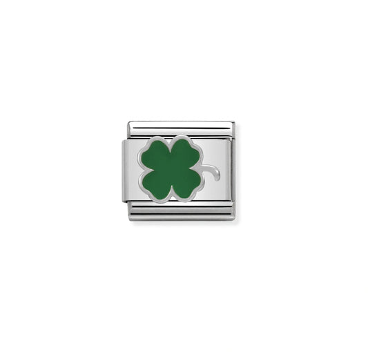 COMPOSABLE CLASSIC LINK GREEN CLOVER IN SILVER AND ENAMEL