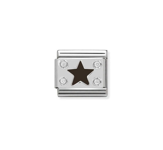 COMPOSABLE CLASSIC LINK BLACK PLATE WITH STAR IN ENAMEL AND STONES