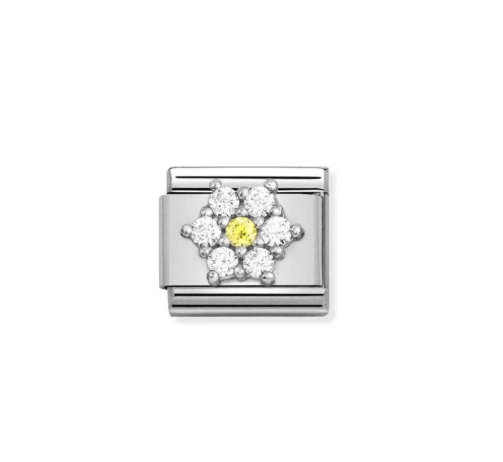 COMPOSABLE LINK, SILVER FLOWER, COLOURED CZ