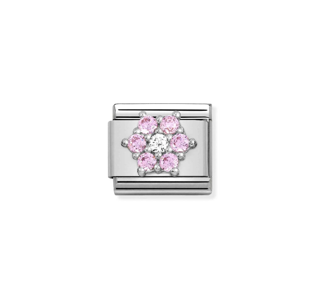 COMPOSABLE CLASSIC LINK, FLOWER IN SILVER AND CZ