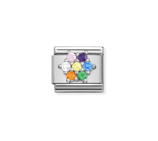 COMPOSABLE LINK WITH RAINBOW FLOWER IN SILVER