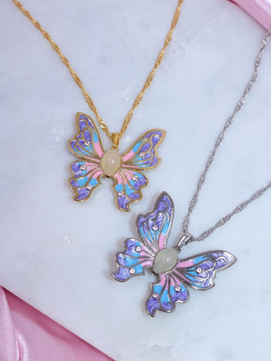 Fairytopia Elina Butterfly Glowing Halskette, Mermaidia Halskette, Geschenk für sie, Mariposa Anhänger, vergoldet und versilbert