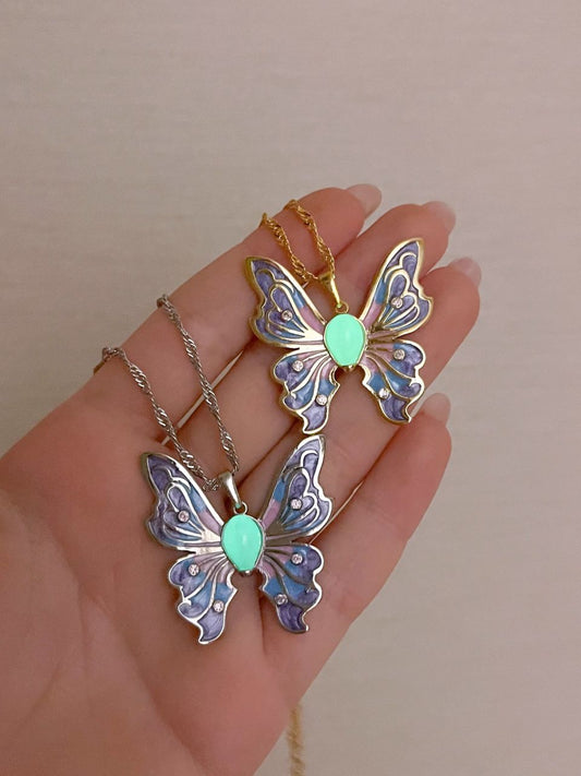 Fairytopia Elina Butterfly Glowing Halskette, Mermaidia Halskette, Geschenk für sie, Mariposa Anhänger, vergoldet und versilbert