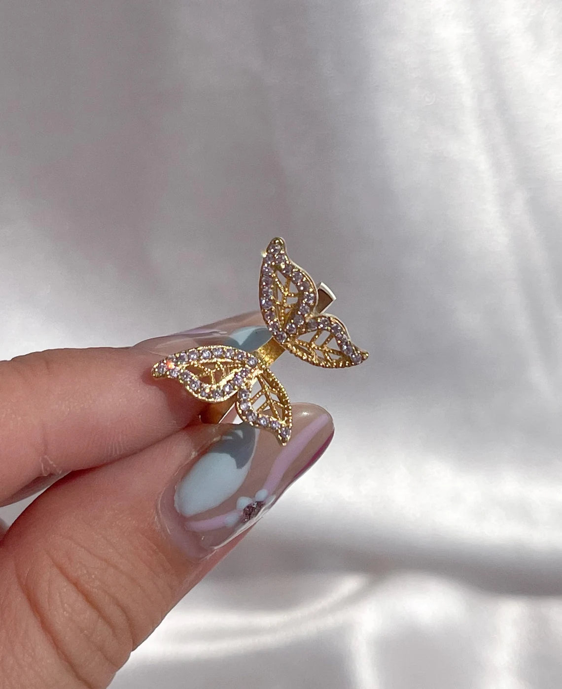 Butterfly Zirconia Ring Brass Gold Plated Mariposa Wings