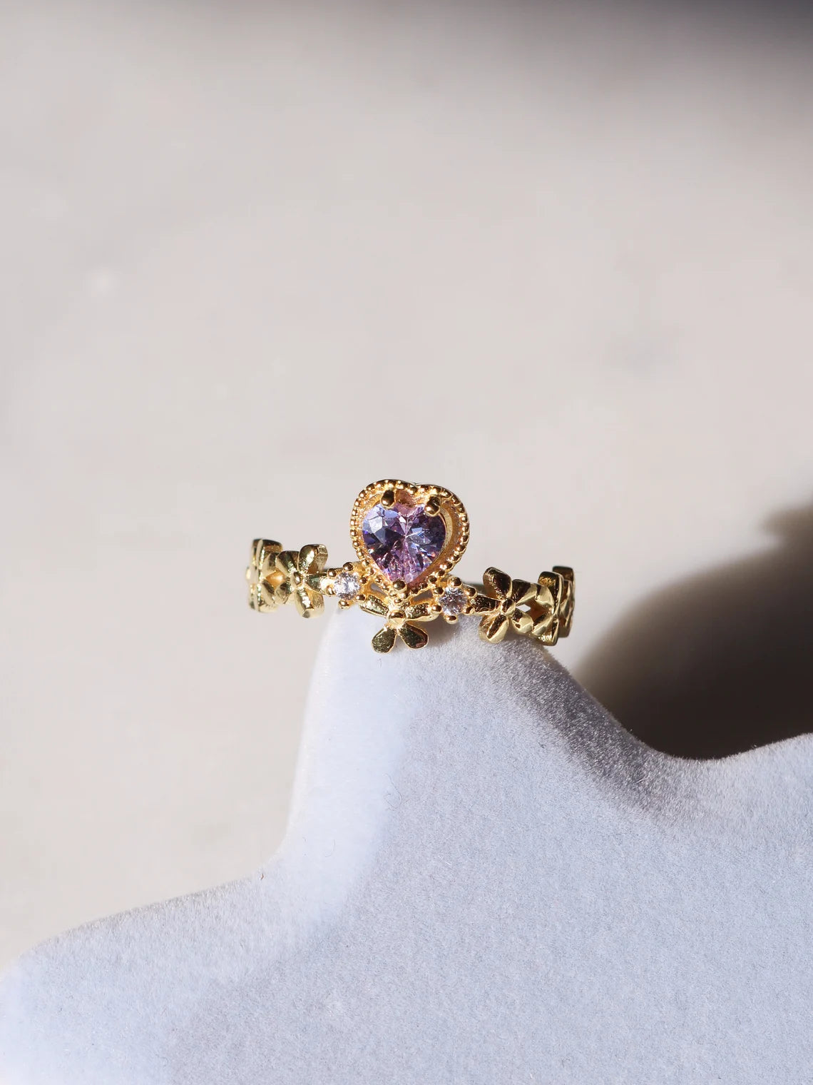 Stunning pink gold “Hear of a Flower” ring with zircon/handmade/adjustable/Fairy ring