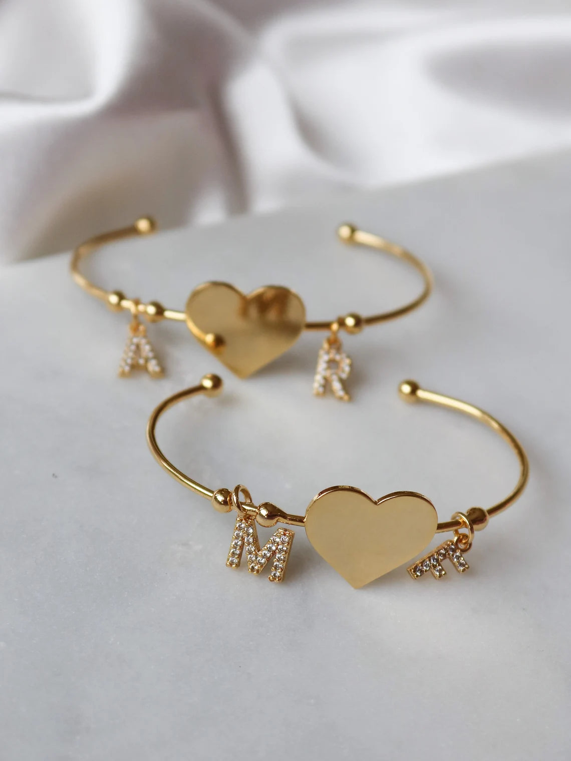 Letter Heart Charm Bracelet, Gold Plated Brass, Personalized Bracelet