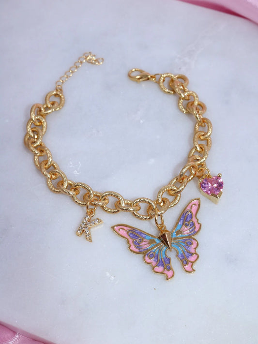 Fairy Elina Minimal Butterfly Bracelet, Letter Butterfly Mermaid Bracelet