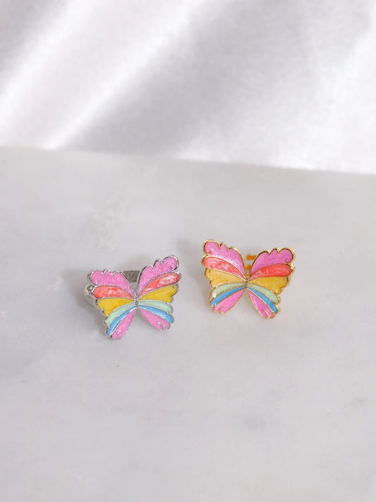 Fairy Magic Rainbow Elina Butterfly Ring, Colorful Butterfly Ring