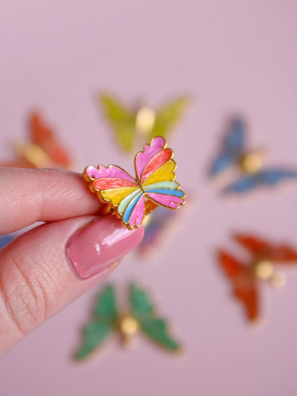 Fairy Magic Rainbow Elina Butterfly Ring, Colorful Butterfly Ring