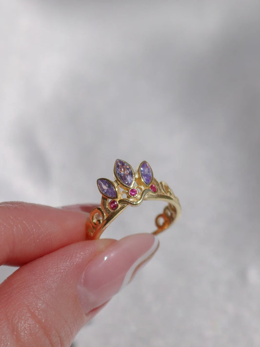 Rapunzel Crown Ring, Purple, 925 Sterling Silver