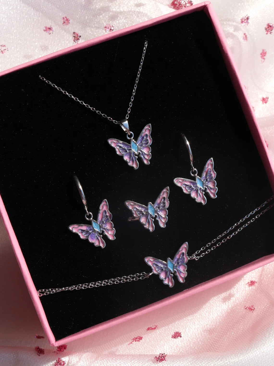 Fairy Elina Butterfly Earring, Ring, Necklace, Bracelet Set, 925 Sterling Silver