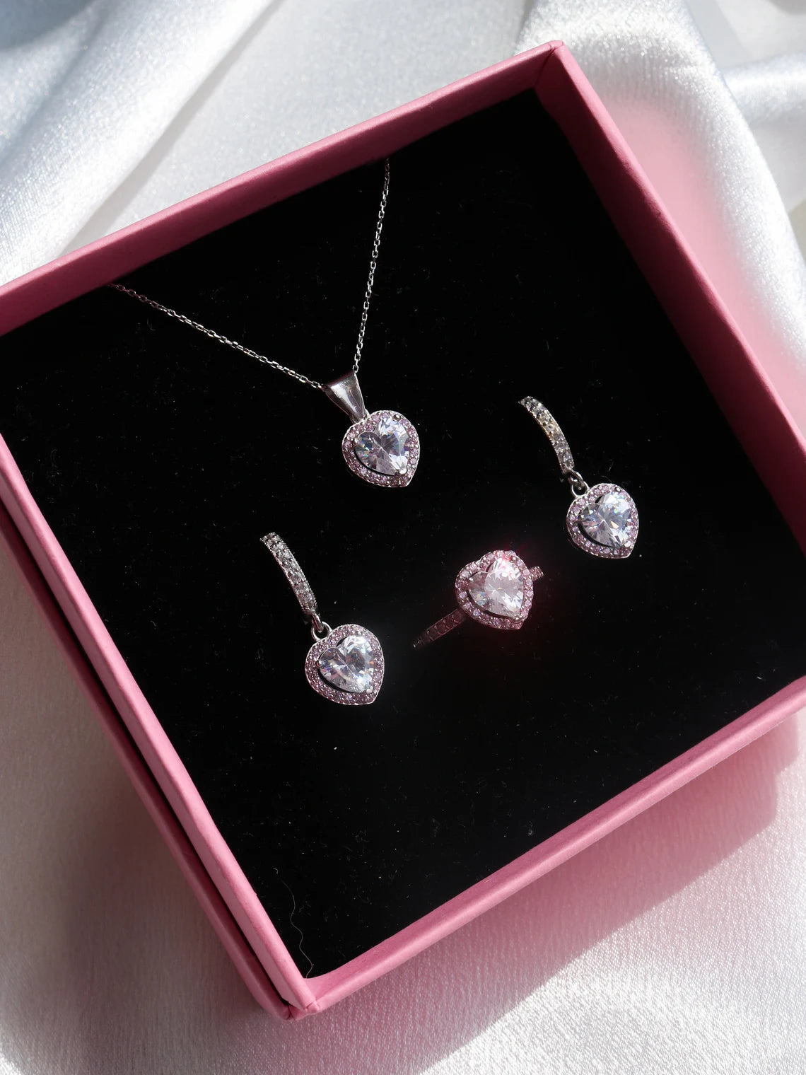 Perfect Love Princess Heart Necklace, Earring and Ring Set