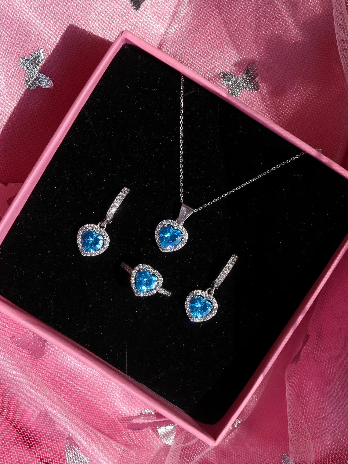 Perfect Love Princess Heart Necklace, Earring and Ring Set