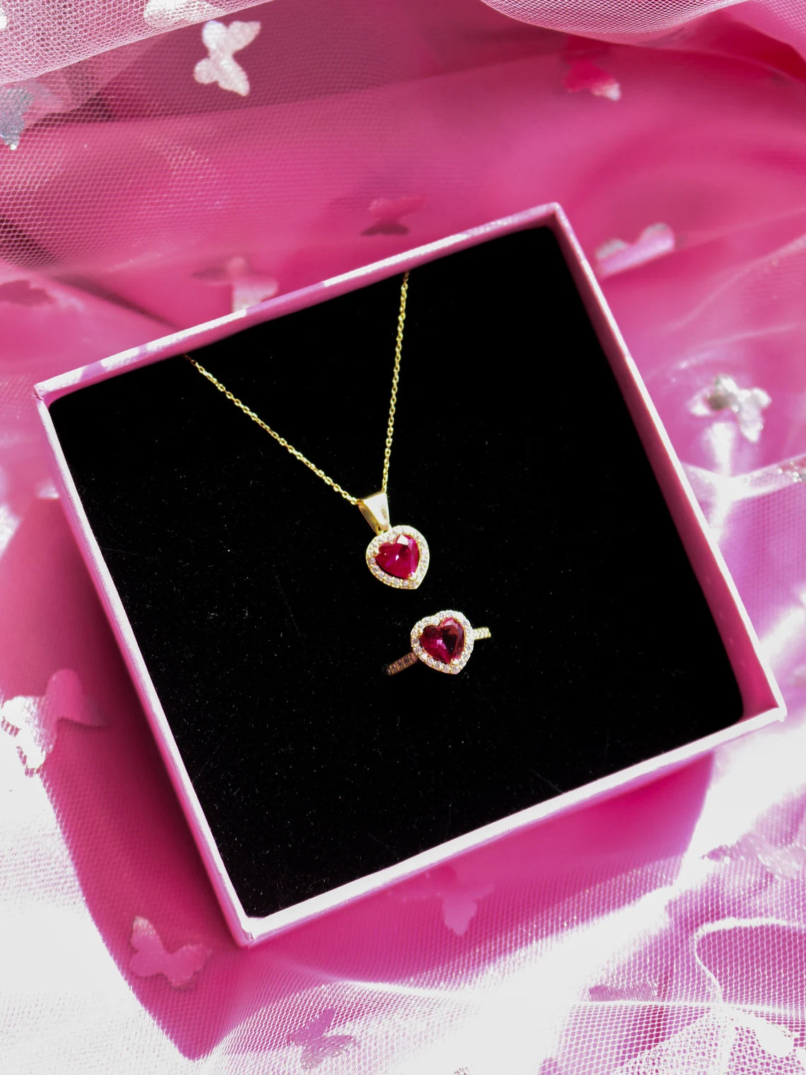 Perfect Love Princess Heart Necklace, Earring and Ring Set