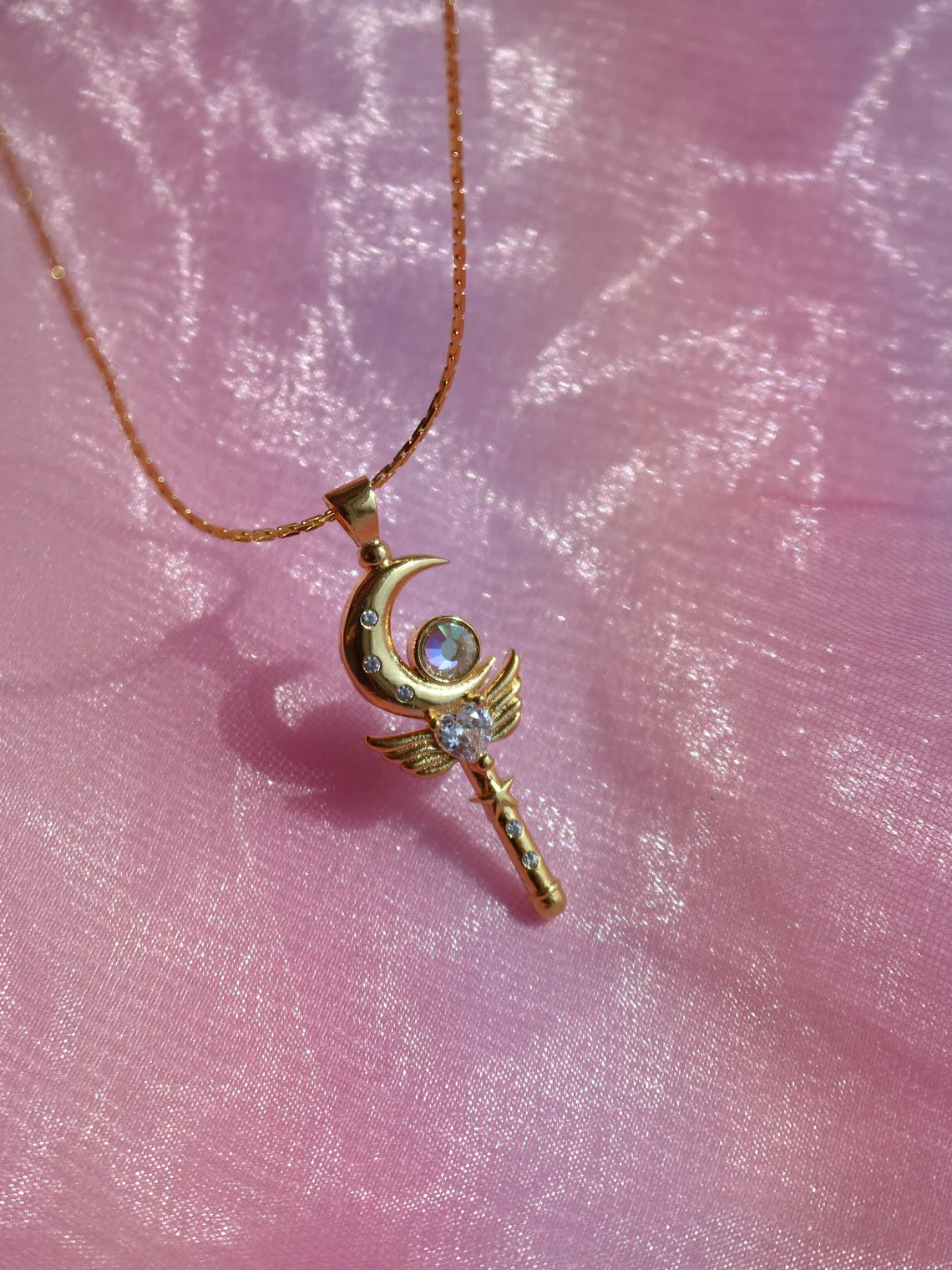 Sailor Magic Power Moon Wand Necklace, Usagi Heart Wings Necklace, Princess Serenity Necklace