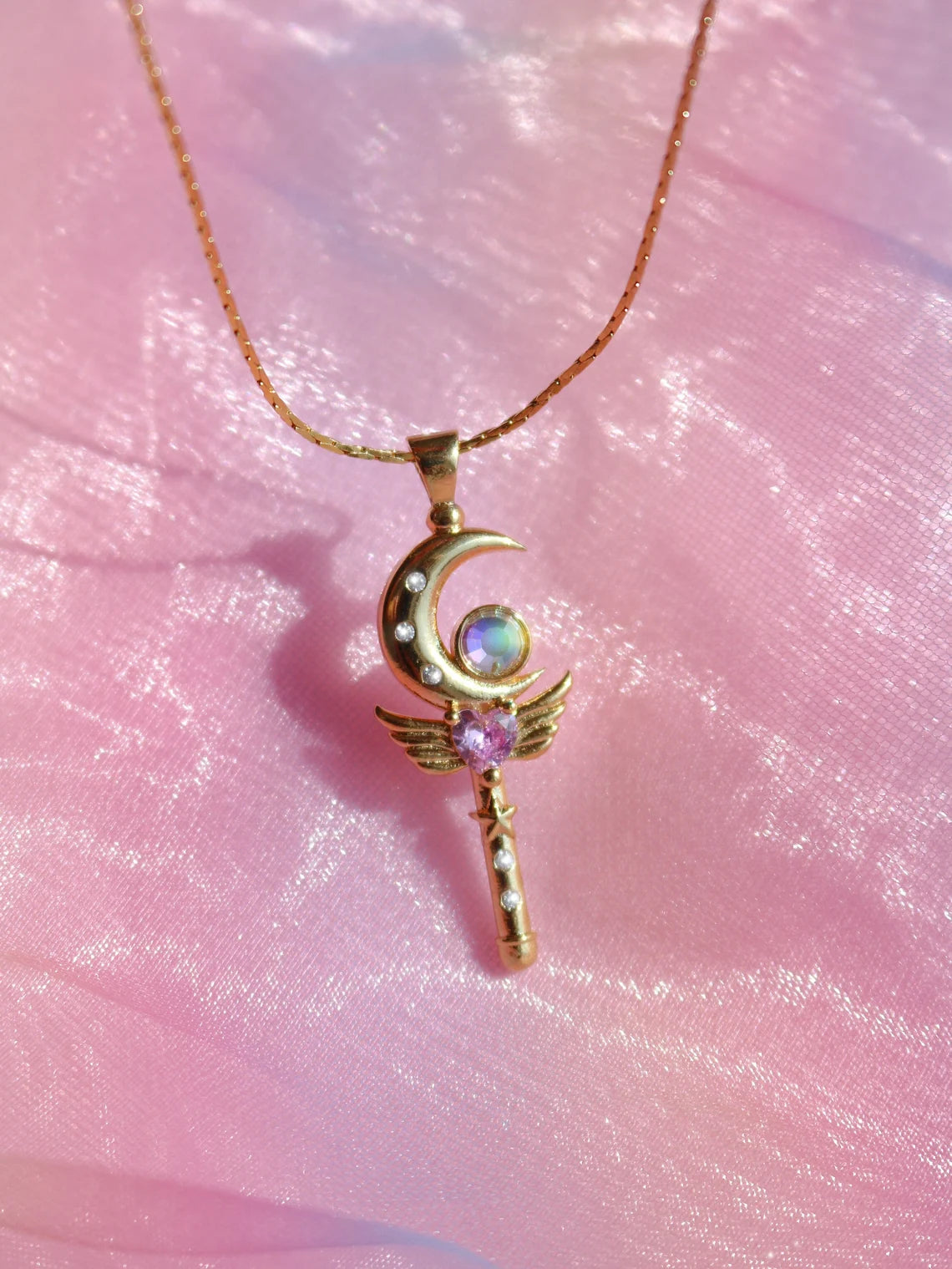 Sailor Magic Power Moon Wand Necklace, Usagi Heart Wings Necklace, Princess Serenity Necklace