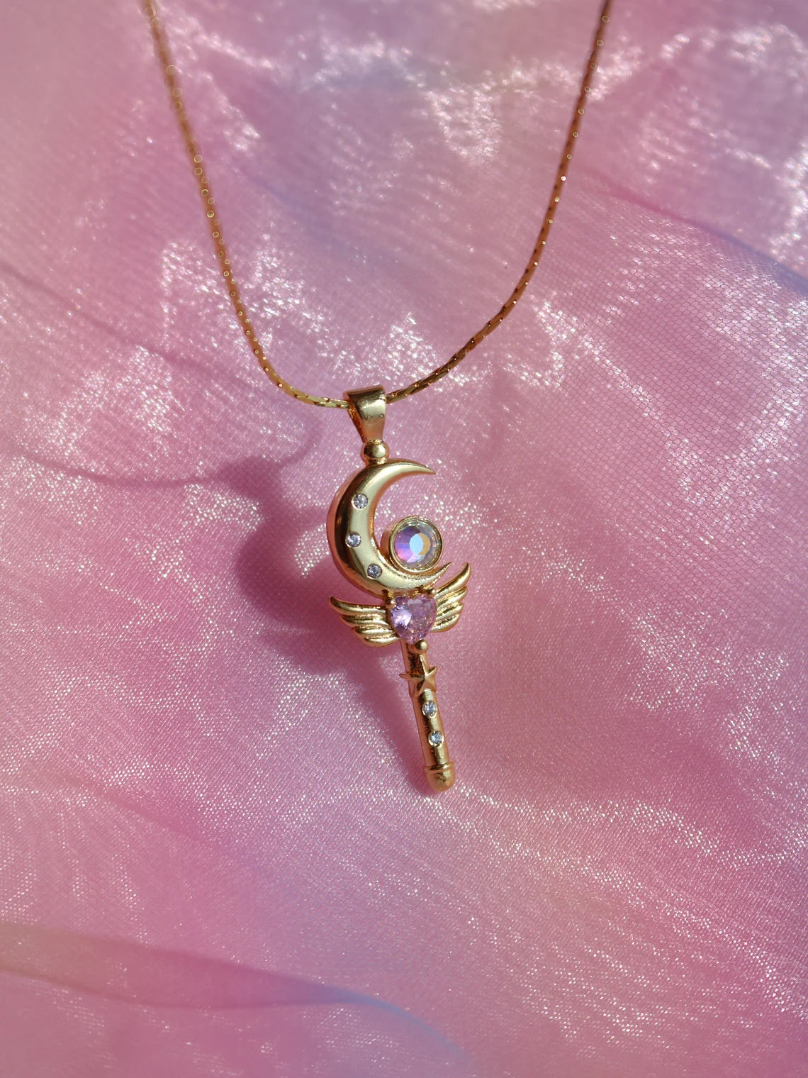 Sailor Magic Power Moon Wand Necklace, Usagi Heart Wings Necklace, Princess Serenity Necklace