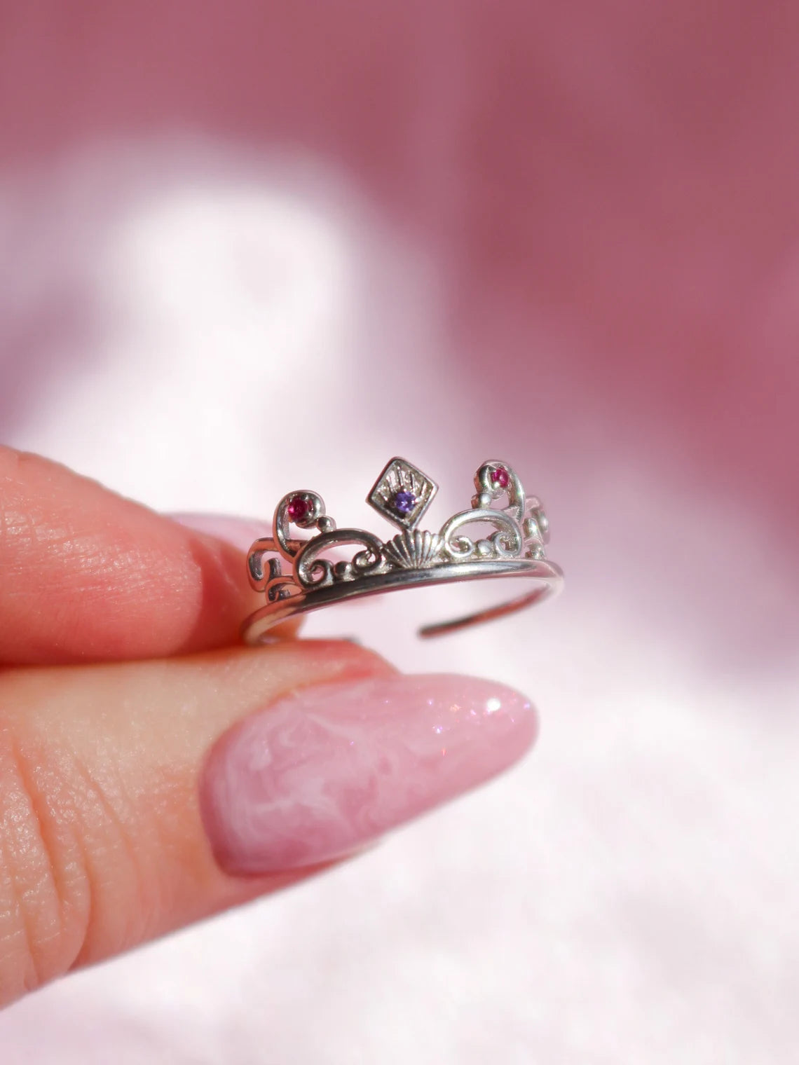 Queen Calissa Mermaid Story Crown Ring, 925 Sterling Silver