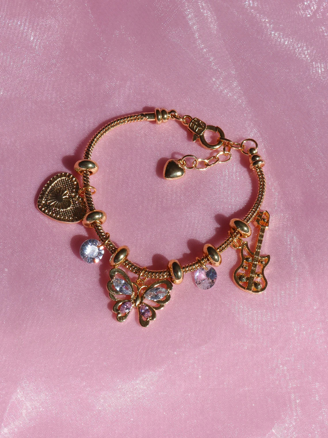 The Barbi Diaries Bracelet v.2 Gold Plated, Butterfly Heart Charm Bracelet