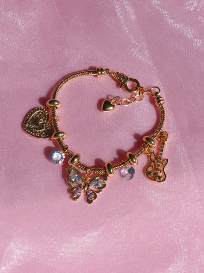 The Barbi Diaries Bracelet v.2 Gold Plated, Butterfly Heart Charm Bracelet