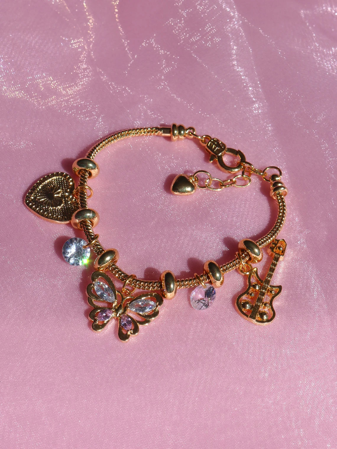 The Barbi Diaries Bracelet v.2 Gold Plated Butterfly Heart Charm Brac Reorah