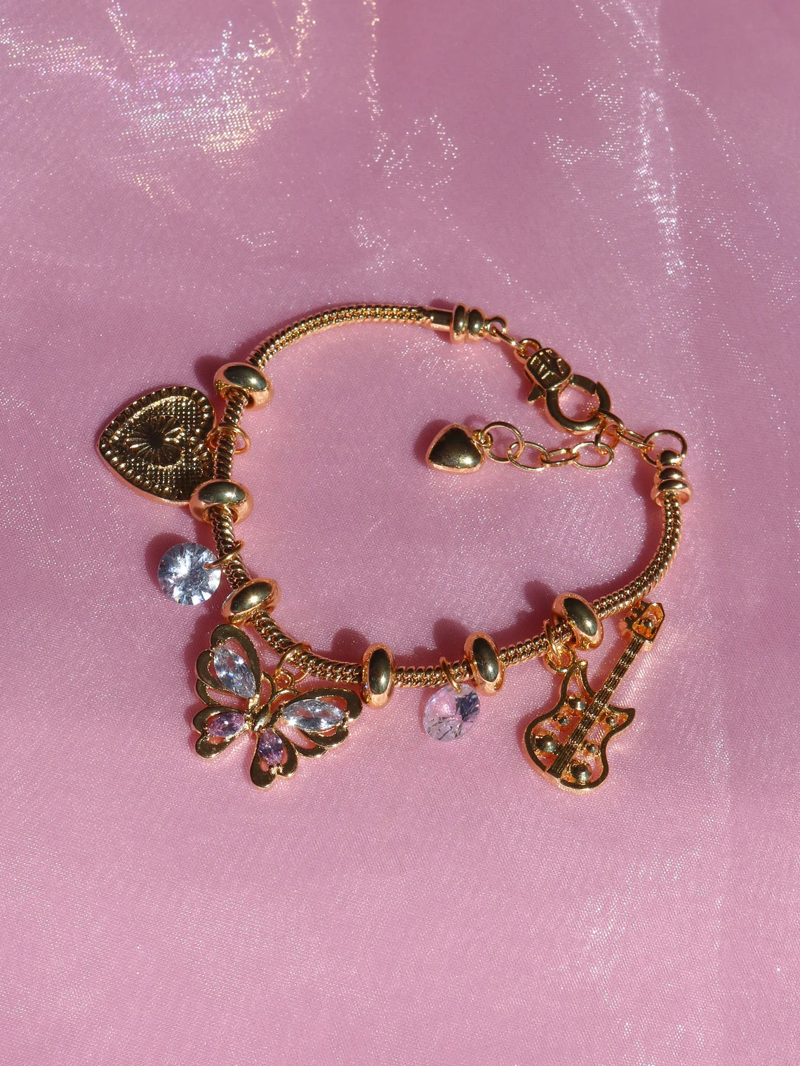 The Barbi Diaries Bracelet v.2 Gold Plated, Butterfly Heart Charm Bracelet