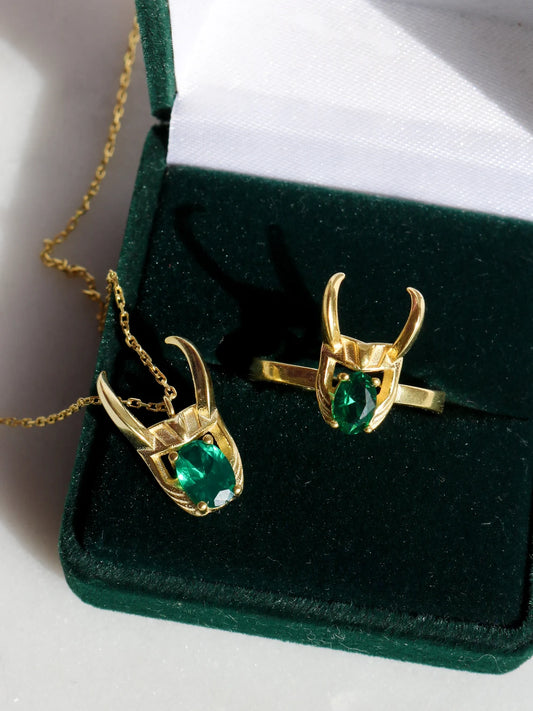 Loki Necklace and Ring Set 925 Sterling Silver, Superhero Necklace and Ring