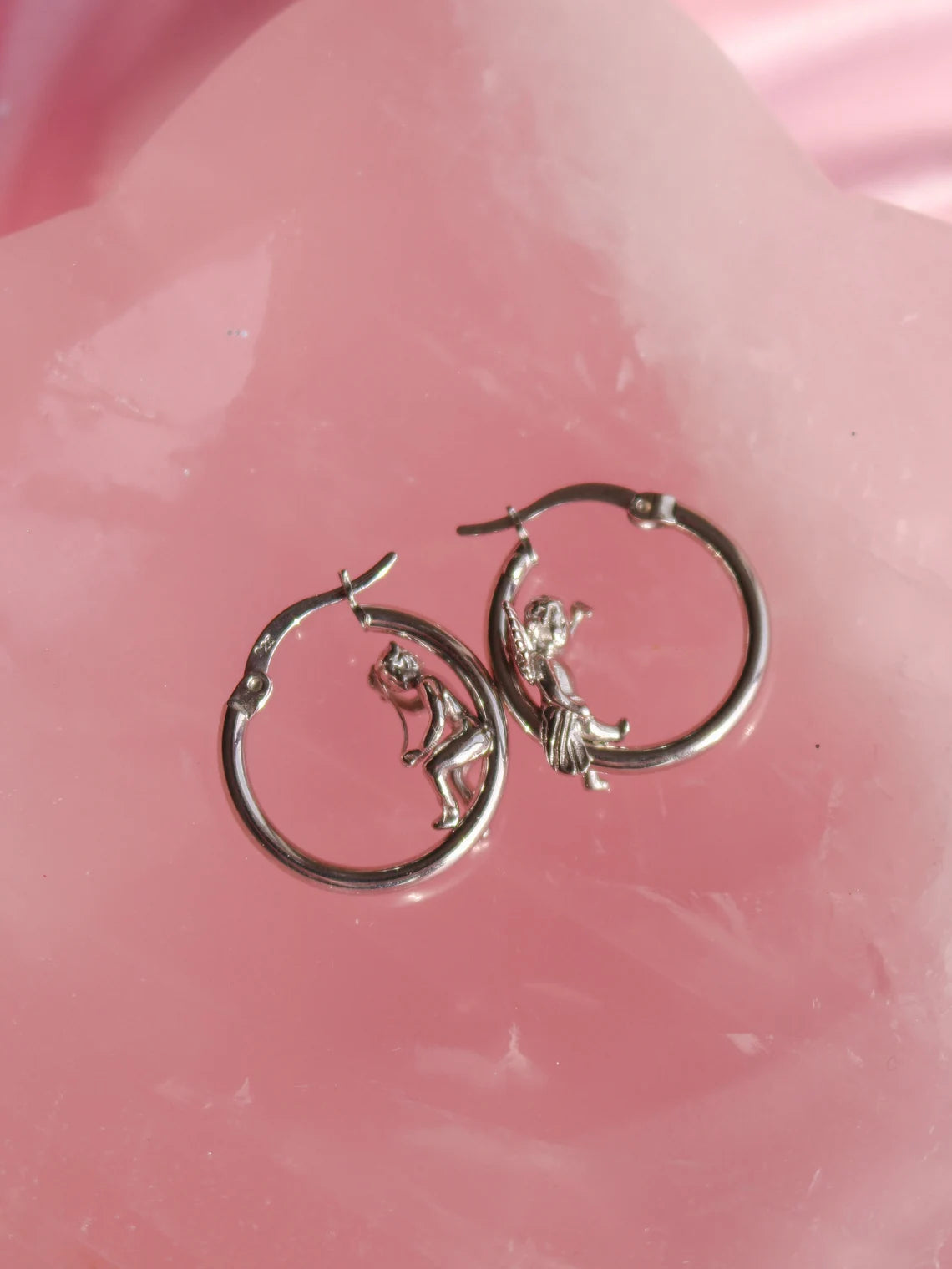 Angel and Devil Hoop Earrings, Gold or Silver Plated Earring, 925 Sterling Silver Earring