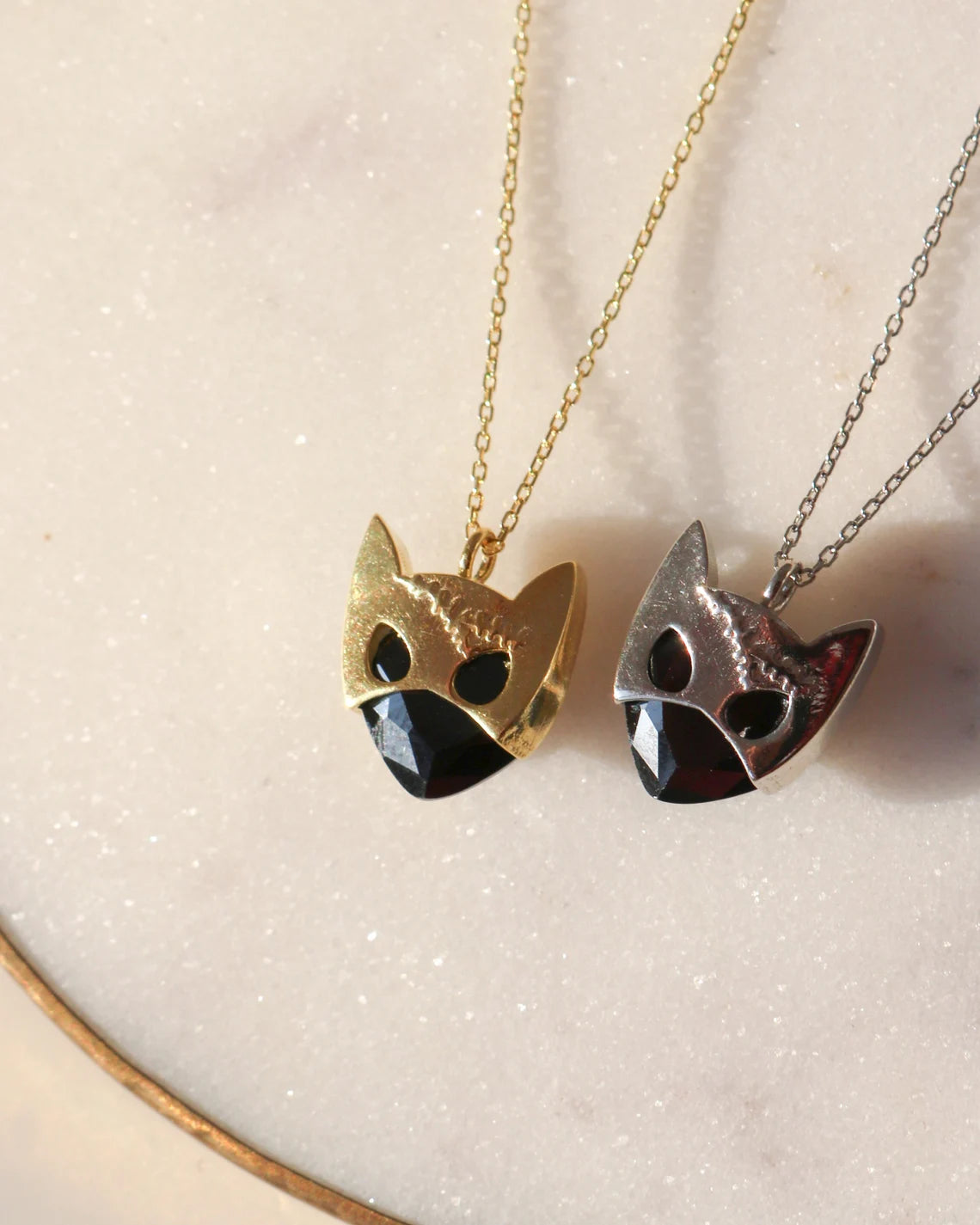 Cat Woman Necklace, Black Cat Bat Man Superhero Necklace, 925 Sterling Silver