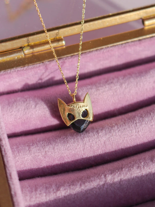 Cat Woman Necklace, Black Cat Bat Man Superhero Necklace, 925 Sterling Silver